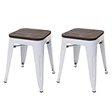 Empilable 2X Tabouret HWC-A73, avec siège en Bois, métal, Style Industriel - Blanc