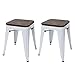 2X Hocker HWC-A73 inkl. Holz-Sitzfläche, Metallhocker Sitzhocker, Metall Industriedesign stapelbar - weiß