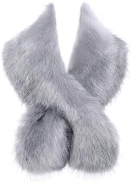 BABEYOND Womens Faux Fur Collar Shawl Faux Fur Scarf Wrap Evening Cape for Winter Womens Coat - Grey - One Size