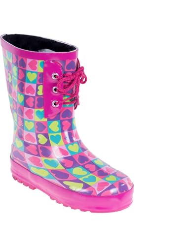 Forever Young Kid's Rubber Lace Up Heart Print Rainboots, 1, Pink2