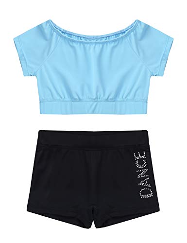 Kids Girls 2 Piece Sports Gymnastics Dance Outfits Crop Tank Top with Booty Shorts Active Workout Sets Wathet 6 Years