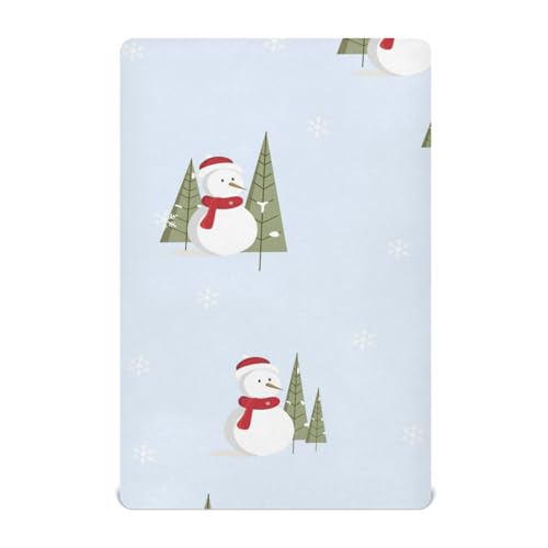 Moudou Christmas Snowman Playard Sheet for Boy Girls, Soft Breathable Fitted Toddler Sheet for Standard Playard Bed Mattress, 39 x 27 x 5 Inch