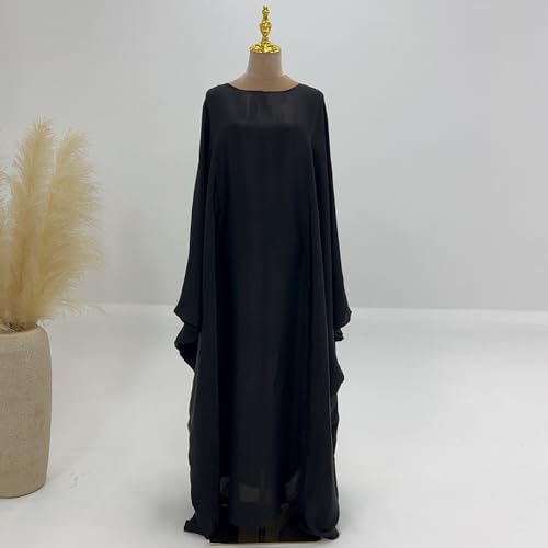 Image of Women Abaya Dress Ramadan Eid Summer Satin Islam Muslim Batwing Sleeve Maxi Dress Kaftan Robe Ramadan Clothes