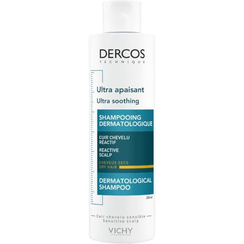 Vichy Shampoo for Irritated Hair and Scalp, Dercos Dermo-SOOTHING Sulfate-Free Shampoo to Relieve Itchiness and Irritations with Vitamin B5, Apricot Oil & Glycerin, for Sensitive Scalp, 200ML