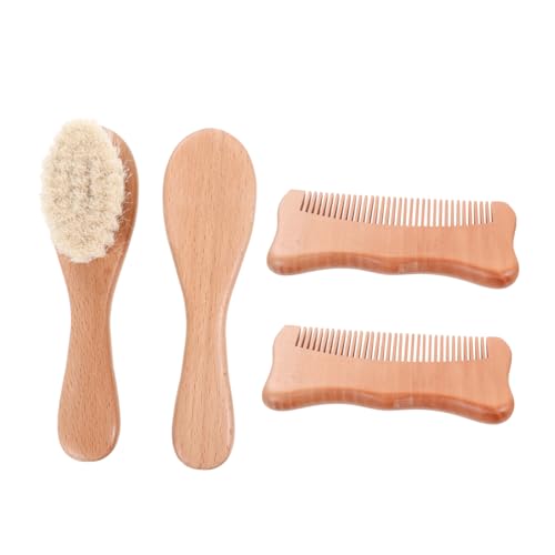 RORPOIR Baby Brush Set for Newborns 4-Piece Scalp Grooming Kit Natural Wood Soft Woolen Brush