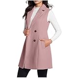 HGps8w Mid-Long Blazer Vest for Women Double Breasted Elegant Sleeveless Suit Jackets Woolen Waistcoat Cardigan Outerwear