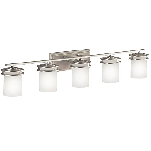 Image of Kichler Hendrik 43 inch 5 Light Vanity Light with Satin Etched Cased Opal Chrome