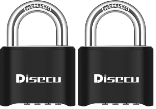 Image of 2 Pack disecu Heavy Duty 4 Digit Combination Lock, Outdoor Waterproof Padlock for School Gym Locker, Storage Unit, Fence, Gate, Toolbox (Black)