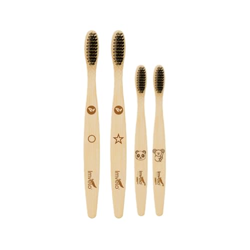 Bamboo Toothbrush | Charcoal Activated | Soft Bristles | Natural & Ecofriendly Oral Care | Biodegradable Wooden Toothbrush | 2 Adults & 2 Kids Toothbr