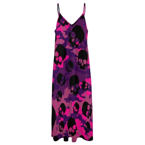 Robe maxi col V imprimé crâne violet pour vos journées de plage