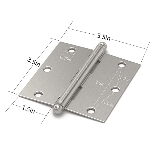 Hadims 6 Pack Ball Tip Door Hinges Brushed Nickel, 3 1/2 Inch Square Corner Door Hinges 3.5 X 3.5 Inch Interior Door Hinges #TOP3