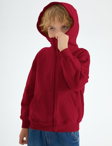 Image of Spring&Gege Boys Full Zip Hoodies High Neck Mid-weight Fleece Hooded Sweatshirts for Children
