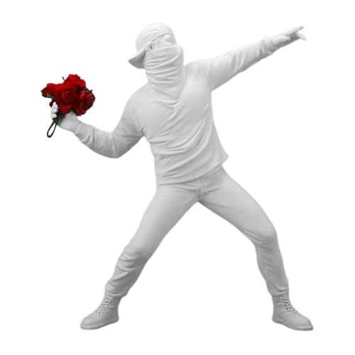 Polartreehome Banksy Figur Skulptur, Blumenwerfer Ornament, Home Store Tischdekoration Geschenk für Desktop Graffiti, Street Art, Urban Art und Po-p Art Sammler und Enthusiasten,21,5 cm
