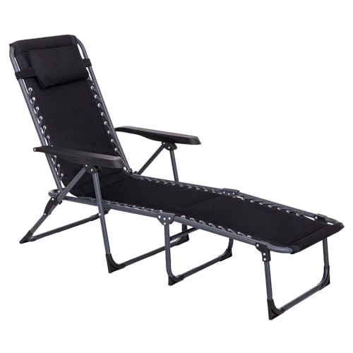 Tumbona Playa, Camping, jardín y terraza reclinable Convertible en Cama de Acero con Acolchado de poliéster 3D Negra