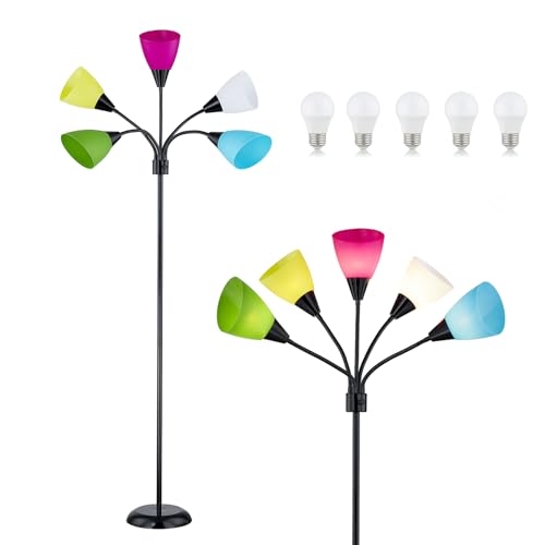 LTGSRC Medusa Modern Decor Floor Lamp, 5 Head Adjustable Gooseneck Lamps for Reading, Colorful Multiple Tall Standing Lamps for Living Room Bedroom Office Kids Classroom, Black, Bulbs Included