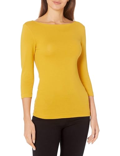 Image of Amazon Essentials Women's Slim-Fit 3 /4 Sleeve Boat Neck Tops Cotton Modal T-Shirt