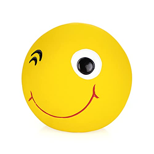 Chiwava 3 Stück 2,8 Zoll Latex Quietschendes Hundespielzeug Smiley Gesicht Runde Bälle Interaktives Abrufspiel für kleine mittlere Hunde Sortierte Farbe