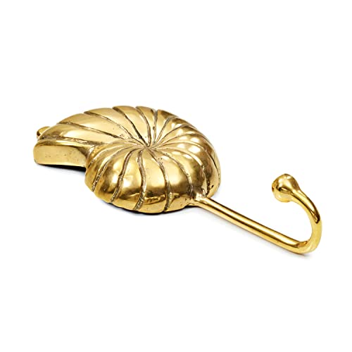Coastiva Brass Nautilus Shell Decorative Wall Hook, Coastal Home Decor for Towel Holder in Bathroom, Wall Mounted Nautical Style Hooks for Hanging Coat, Robe, Bag, Scarves, Towels, Hat Purse and Key - Image 6