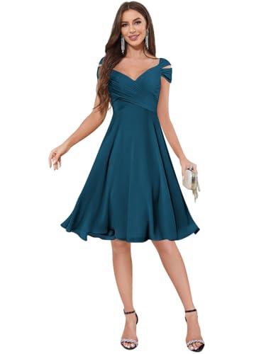 Off The Shoulder Bridesmaid Dresses Short Ruched Formal Wedding Guest Dress with Pockets