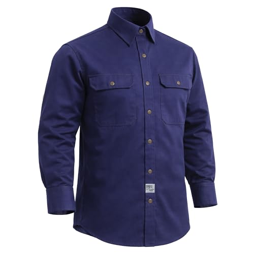 Fr Shirts for Men Lightweight Welding Long Sleeve Shirts Mens Fire Retardant FRC Flame Resistant Shirt Cat 2 Pearl Snap Button Up Sleeves Navy XL
