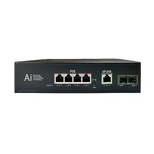 Hanutech Ai Featured Unmanaged PoE Switch 4 Port Gigabit- 10/100/1000Mbps 4 Port PoE+1GE RJ45 Uplink+2 SFP Port 1.25G without Transceivers 65W PoE for CCTV Networking Projects- 1 Year Warranty