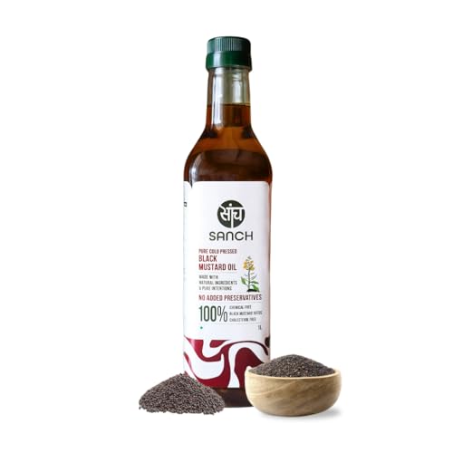 Image of Sanch Cold Pressed Black Mustard Oil 1 Litre | Kacchi Ghani Sarson Oil | Sarso Ka Tel | Rich in Omega-3 | Natural Aroma and Flavour | Suitable for Daily Cooking & Deep Frying |1L Plastic Bottle