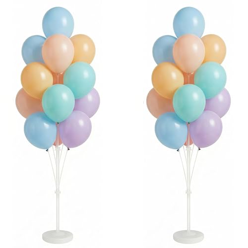 Image of Balloon Column Stand Kit with Balloons, Base and Pole, Balloon Column Kit for Floor or Table Backdrop Decoration for Party Wedding Baby Shower Birthday Graduation (Warm Color)