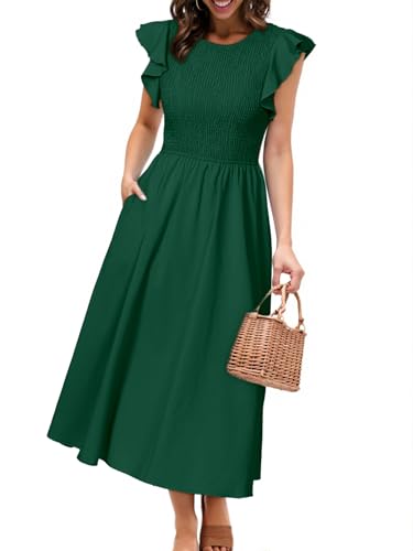 Simplee Womens Summer Linen Midi Dress Casual Flutter Short Sleeve