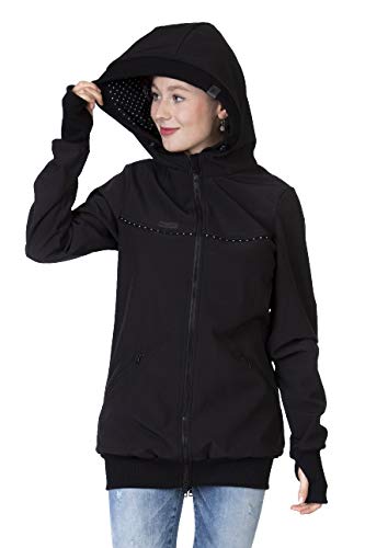 Viva la Mama Tragejacke Rückentrage Baby hinten und vorn tragen Regenjacke Windjacke Softshell Mantel Umstandsjacke - AVENTURIS schwarz Punkte - S