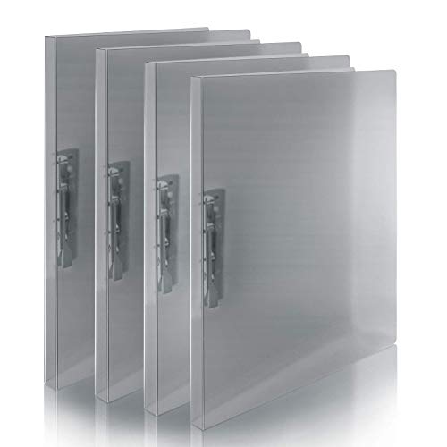 CRANBURY Ringless Binders Clip Folders – 4-Pack Frosted Gray Poly Punchless Binders with Spring Action Clamps Transparent Binder Folders with Grip Binder Clips Holds 100 Pages Includes Labels