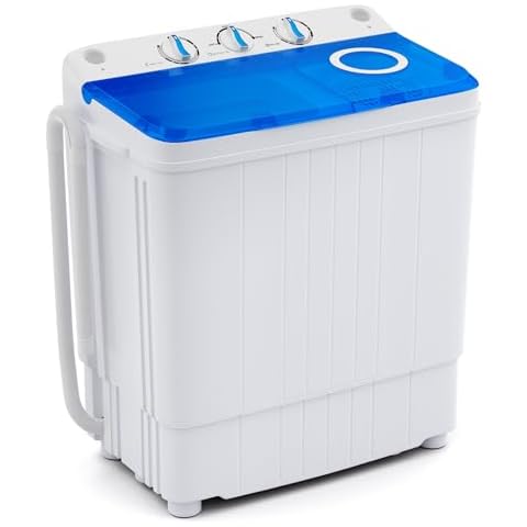 Giantex GX10587US-DK-GX-PF, 17.6lbs Compact Washer Spinner Combo with Pump Drain, Twin Tub 11lbs 6.6lbs Spin, Lavadoras Portatiles for Apartment RV Dorm College (White & Blue) Portable Washing Machine Cover