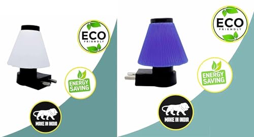 Image of GURUSOAMI Small lamp Type 2 Pin Night Lamp 0.5 Watt Plug & Play Bulb for Bedroom, Living Room, Zero Watt Light Direct Socket use for Night (White /Blue, 2, Count)