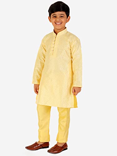 Image of Pro-Ethic Style Developer Boys Silk Solid Kurta Pajama Set | | Self Design | Mandarin Collar | Traditional Ethnic Wear (S-161)
