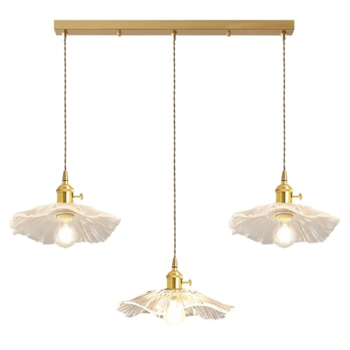 JOJOM E27 Feuille de lotus Verre Vintage nordique Luminaires Trois têtes Pendentif en forme de fleur verte Couleur transparente lustre Décoration intérieure...