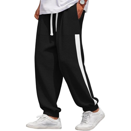 Pantalones de chándal para hombre, pantalones de entrenamiento con cordón, pantalones de chándal con rayas en los lados, pantalones deportivos con puños, pantalones de fitness, cintura elástica