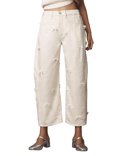 Kedera Mid Rise Barrel Jeans for Women Y2K Wide Leg Denim Pants Baggy Boyfriend Jeans with Bows