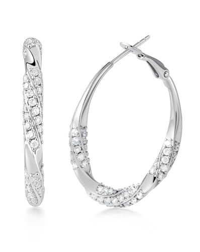 RINEY&KY Moissanite Hoop Earrings for Women 18K White Gold Plated Diamond Earrings Hoops Silver S925 Large 30MM Lightweight Thin D Color VVS1 Certified Moissanite Earrings Jewelry Gift Round Twisted Iced Out 2.16Carats