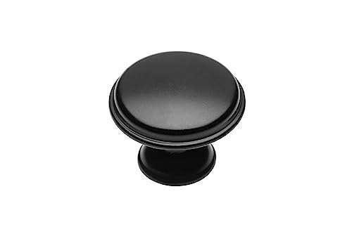 GTV Cento Knob Matt Black Diameter 28 mm Round Cabinet Knobs Kitchen Knobs Door Knob Drawer Handle Shell: Galvanised Painted