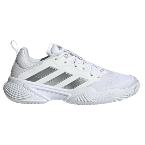 adidas Women's Barricade Tennis Sneaker, White/Silver Metallic/Grey, 103
