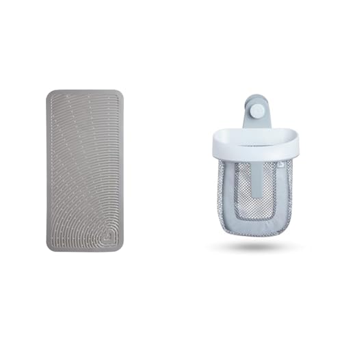 Munchkin Soft Spot Baby Bath Mat for Tub and Super Scoop Hanging Bath Toy Storage with Quick Drying Mesh, Grey