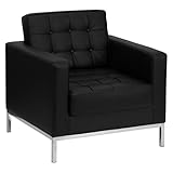Flash Furniture ZB-LACEY-831-2-CHAIR-BK-GG Hercules Lacey Series Contemporary Black Leather Chair with Stainless Steel Frame