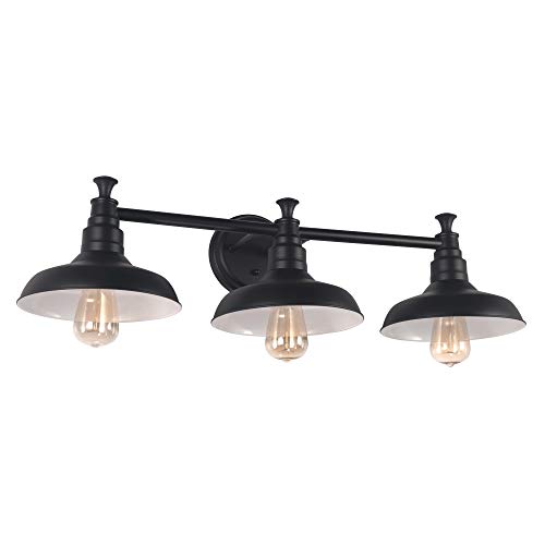 Image of Design House 588533 Kimball Industrial Farmhouse 3-Light Indoor Bathroom Vanity Light Dimmable with Metal Shades for Over The Mirror, Matte Black