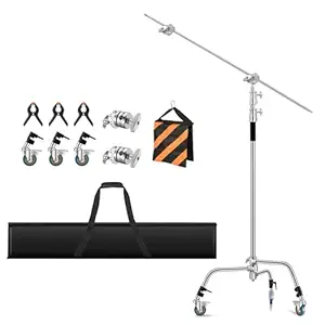 Heavy Duty C Stand 11.3ft/345cm Light Stand with 4.2ft/128cm Boom Arm Wheels Sturdy Stainless Steel Century Stand for Photography Studio Video Reflector, Umbrella, Softbox and Monolight