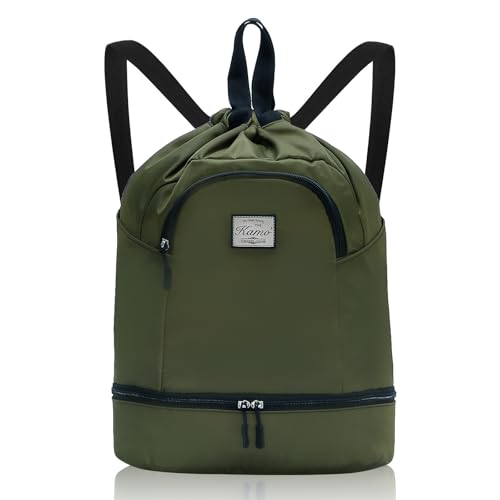Image of Kamo Drawstring Backpack Bag - Sport Swimming Yoga Backpack with Shoe Compartment, Two Water Bottle Holder for Men Women Large String Backpack Athletic Sackpack for Travel