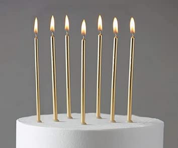 Image of Wax Thin Golden Birthday Candle Candles For Girls, Boys, Parents, Anniversary Decoration, Baby Shower, Cake Decoration, Candles For Birthday Decoration (Gold)6 Pcs Candle