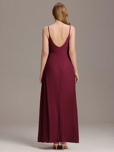 Image of Ever-Pretty Women's Sexy Side Slit V Neck Spaghetti Straps Chiffon A Line Bridesmaid Dress 0128B-PH
