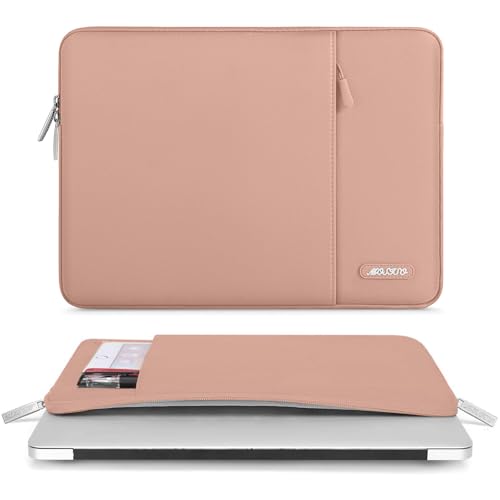 Image of MOSISO Laptop Case 15 inch, 15 inch Laptop Sleeve Compatible with MacBook Air M5 A3448 M4 A3241 M3 A3114 M2 A2941 2026-2023, Dell XPS, Polyester Vertical Computer Sleeve Bag with Pocket, Salmon Pink