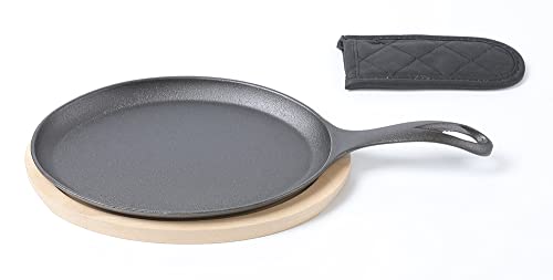 Hawok Cast Iron Fajita Plate Sizzler Pan Set With Wooden Tray And Handle Holder thumb #2
