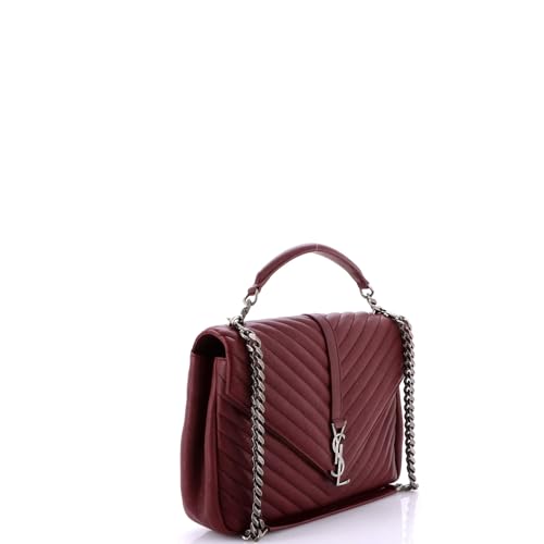 Saint Laurent, Pre-Loved Classic Monogram College Bag Matelasse Chevron Leather Large, Red2