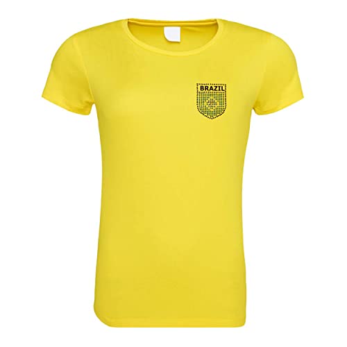 Camiseta del Equipo de fútbol Femenino de Brasil 2022, Insignia de la Bandera Nacional Retro Camiseta de fútbol de Diamantes de imitación Mujeres Top Copa del Mundo Euros Deportes,Yellow,M Cover